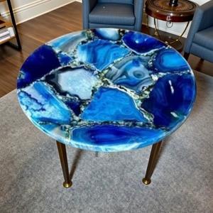 Mesa de Centro Moderna con Tapa Redonda de Ágata Azul, Decoración de Lujo para Mesa de Comedor, con Suministro Mundial - Product Image 3