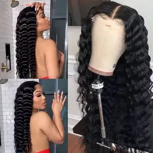 Sâu sóng glueless tóc giả tóc con người ren phía trước Brazil HD ren phía trước tóc giả cho phụ nữ da đen đầy đủ ren tóc giả tóc con người
