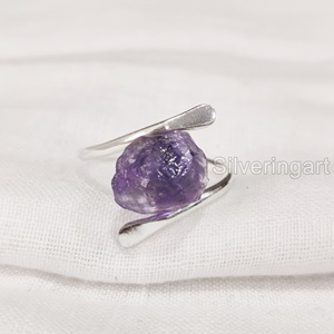 Wholesaler Rough Stone Jewelry Women's <b>Ring</b> Natural Raw <b>Amethyst</b> Gemstone Feb Birthstone Cross Band 925 Sterling Silver <b>Ring</b> - Product Image 1