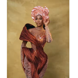 Robe George époustouflante, couleurs audacieuses, broderie artistique, vêtement africain élégant, respirant, coupe ajustée de luxe, en coton et polyester - Product Image 2