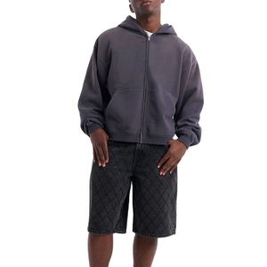 Sweats à capuche personnalisés pour hommes, poids lourd, délavés à l'acide, avec fermeture éclair, surdimensionnés 100% coton, éponge française, décontractés, épaules tombantes, coupe boxy, sweats à capuche avec fermeture éclair - Product Image 4