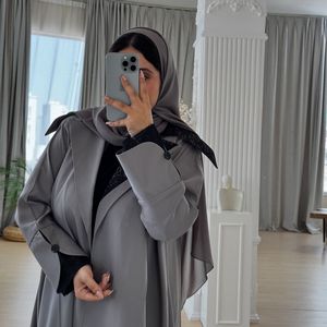 Abaya traditionnelle musulmane en soie de créateur, anti-rides, à manches longues et col, pour femmes - Product Image 5