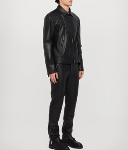 Chaqueta de cuero de bombardero de piel de oveja auténtica para hombre, chaqueta de piel de oveja para hombre - Product Image 4