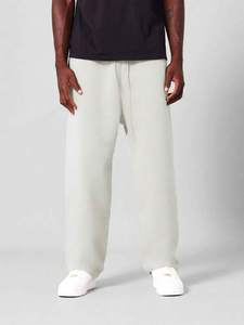 <b>Light</b> Grey Straight Corduroy Heavyweight Vintage Men's Sweatpants Washed Mid Rise Breathable Drawstring Joggers Relaxed Fit - Product Image 5
