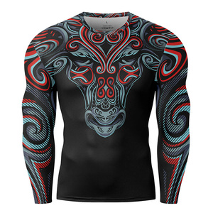 เสื้อรัดรูปแขนยาวพิมพ์ลายตามสั่งสำหรับผู้ชาย คุณภาพสูง ผลิตจากโพลีเอสเตอร์/ไนลอน แห้งเร็ว เหมาะสำหรับกีฬา BJJ MMA สำหรับผู้ใหญ่ - Product Image 4