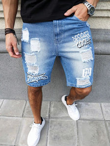 Summer 100% Cotton New Fashion Men Ripped Denim Short de haute qualité Design personnalisé et DTG Printed Men Denim Shorts - Product Image 3