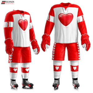 Ensembles d'uniformes de hockey sur glace rouge personnalisables 100% Polyester Logo personnalisé Nom de l'équipe Séchage rapide Respirant Approprié à l'âge Unisexe Adulte - Product Image 4