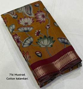 Sari indien traditionnel en coton doux Kalamkari pour femme avec bordure tissée Zari Pattu, design Bollywood, pour mariage, en stock - Product Image 4