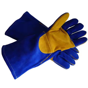 <b>Cow</b> Split Hand Protective Leather Gloves Leather Welding Safety Work Gloves High Quality Blue Leather Working Glove - Product Image 5