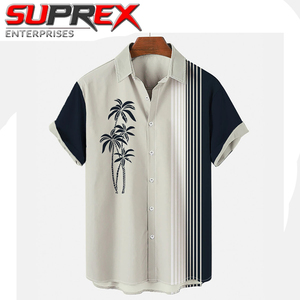 Chemise Hawaïenne Homme Personnalisée en Satin Tricoté Viscose/Coton à Manches Courtes, Col Contrastant, Coupe Ample Décontractée pour l'Été et la Plage, Boutonnée - Product Image 2