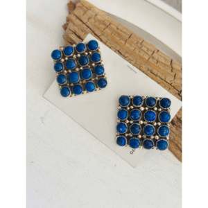 Boucles d'oreilles pendantes en grappe, faites à la main par des Navajo, en lapis-lazuli et argent sterling, objet culturel de collection - Product Image 3