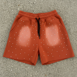 Toile pour hommes décontractée solide délavée imprimée en détresse surdimensionnée avec strass délavé à l'acide 100% coton cordon de serrage à séchage rapide - Product Image 1