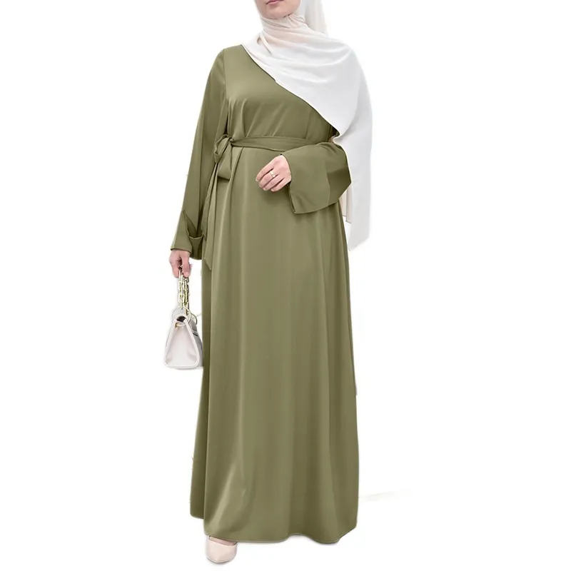 Belt waist Solid Color black New Arrival Style Ladies Abaya Long Sleeve Muslim Dress abaya Women Women's Abaya jilbab Baggy