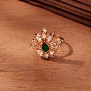 Bague réglable Kundan avec grossistes de bijoux artificiels plaqués or en Inde - Product Image 2