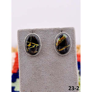 Boucles d'oreilles pendantes en argent sterling avec turquoise noire artisanale du sud-ouest, serties de pierres en or rose, design élégant et tendance - Product Image 1