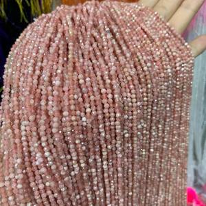 ลูกปัด Rhodochrosite แท้2มม. ลูกปัดเหลี่ยมเพชรพลอยสีชมพูอินเดียเส้นใยสำหรับ15.5ปากกาลูกปัด - Product Image 4