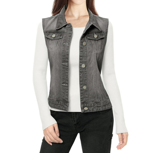 Chaqueta Vaquera Nueva al por Mayor para Mujer, Chaleco Vaquero, Talla Grande, Corto, de Algodón, Personalizado, Ecológico, Transpirable, Sin Mangas, Marca Personalizada - Product Image 4