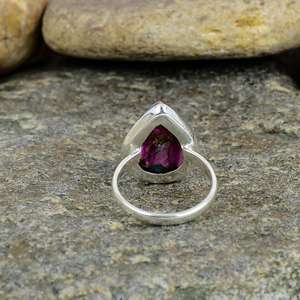 Bague bohème chrétienne vintage en argent sterling 925 massif avec turquoise naturelle Kingman rose épineuse, taille poire 9x12mm, sertie clos - Product Image 4