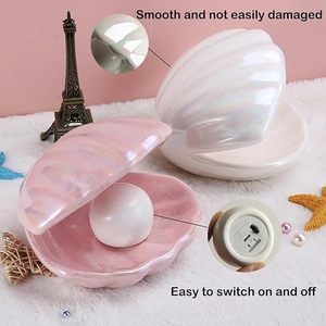 Joli plateau de rangement en céramique en forme de coquille avec <span class=keywords><strong>veilleuse</strong></span> LED <span class=keywords><strong>à</strong></span> piles pour la décoration intérieure, la chambre d'enfant, la présentation de bijoux et la décoration d'aquarium - Product Image 6