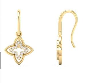 14Kt Yellow <b>Gold</b> Floral Shape Hook <b>Drop</b> <b>Earrings</b> with Natural Diamonds for Weddings Engagements or Special Occasions - Product Image 3