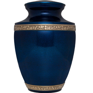 โกศบรรจุอัฐิสำหรับผู้ใหญ่ ทำจากทองเหลือง/อะลูมิเนียม สีน้ำเงินโบราณ แกะสลักอย่างสวยงาม สำหรับใส่เถ้ากระดูกหลังการฌาปนกิจศพ - Product Image 1