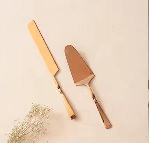 Brass <b>cake</b> <b>server</b> set ornate Victorian-style square blade spatula and large knife - Product Image 5