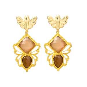 Nueva llegada largo chapado en oro hermoso diseño de pájaro marrón chaceldony pendientes de piedras preciosas pendientes colgantes - Product Image 1