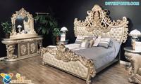 Lit Couronne Royal Moderne Blanc avec Sculpture en Bois de Teck Massif, Taille Personnalisée pour Événements, Marque DSTEXPORTS, Expédition Maritime