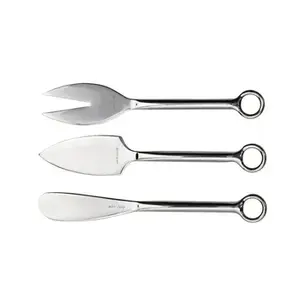 Antique <b>Silver</b> Cheese Knife Ring Handle Cutlery Set <b>Silver</b> Plated Stainless Steel Mirror Polished Flatware Wedding Spoon Set - Product Image 1
