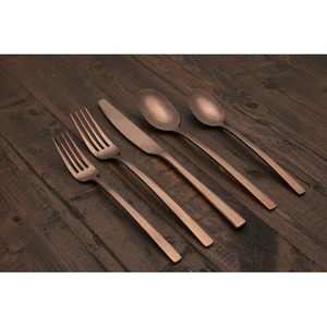Ensemble de couverts en métal plaqué cuivre au design unique avec poignée ronde pour la vaisselle de table à manger à la maison - Product Image 5