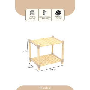 Estante de Madera Multiusos de 2 Niveles FIX-2015-2, Estilo Escandinavo Moderno, Resistente a la Intemperie, Color Beige, Hecho de Madera Duradera - Product Image 3