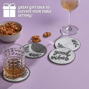 Sous-verre rond en perles de verre tissé en bois pour fêtes Autres fonctions Vaisselle Décorative Beast Design - Product Image 2
