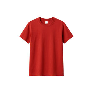T-shirt pour homme à manches courtes en coton/polyester tricoté rouge uni 100% avec logo personnalisé sur le devant et possibilité de fabrication OEM/ODM - Product Image 6