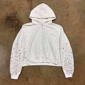 Sudadera con Capucha Extra Grande de Felpa Francesa 100% Algodón de Primera Calidad, Cierre de Diamantes de Imitación, Estilo Informal para Otoño - Product Image 2