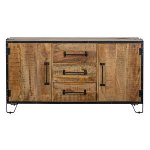 Vintage European Solid Mango Wooden <b>Sideboard</b> Modern Industrial Design Black Iron Frame Dining Living <b>Kitchen</b> Home Outdoor - Product Image 2