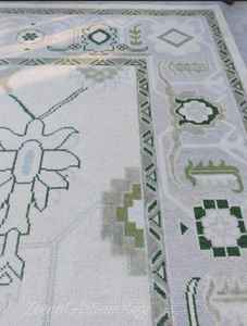 พรมอูชักสีเบจ น้ำเงิน เขียว ขนาด 10x14 ฟุต แบบมีสีสันนุ่มนวล ทอมือจากขนสัตว์ สำหรับห้องนั่งเล่น ห้องรับประทานอาหาร มีขนาดสั่งทำได้ - Product Image 4