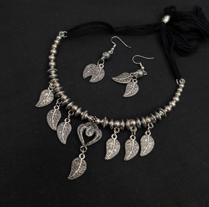 Elegant <b>Indian</b> Traditional Oxidised Jewelry <b>Set</b> for Women Antique Silver Finish <b>Necklace</b> with Earrings for Festive Occasions - Product Image 1
