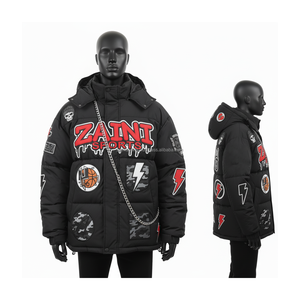 Winter Puffer <b>Jacket</b> Heavy Polyester Fabric Black Camouflage Patch Custom Embroidery Printing Logo Puffer <b>Jacket</b> for <b>man</b> - Product Image 4