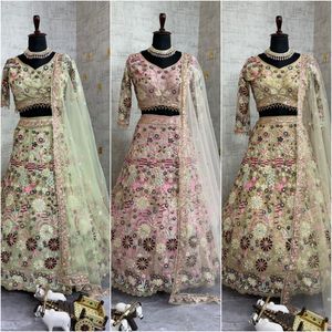 ชุดปักเลื่อมตาข่ายนุ่มคุณภาพระดับพรีเมี่ยมสไตล์ยอดนิยมของผู้หญิงทำงานร่วมกับแคนแคนแคนวาส lehenga choli - Product Image 6