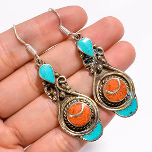 ต่างหูทิเบต,ต่างหูเงินทิเบตสีฟ้าคราม Lapis,เครื่องประดับหุ้นชัยปุระ - Product Image 1