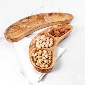 Assiette divisée en bois d'olivier poli personnalisable vaisselle de fête faite à la main écologique pour les hôtels et la maison - Product Image 1