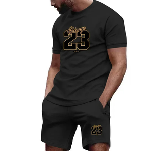 Ropa deportiva de verano, Conjunto de camiseta y pantalones de manga corta, ropa de gimnasio, ropa deportiva 100% de algodón para hombre, ropa de dos piezas para hombre - Product Image 5