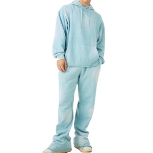 High quality Custom Men 2 Piece Oversized Tracksuit Set 100% Cotton Sweat Suit <b>Flared</b> Sweatpants and Oversized Hoodie Sets - Product Image 1