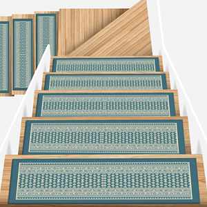 Tapis bleu imprimé, motif ethnique, moderne, facile à nettoyer, gobelin - Product Image 2