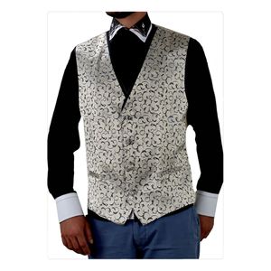 Chaleco de novio azul con patrón de chal, sin forro, sin bolsillos y sin cinturón - Product Image 1
