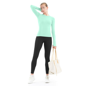 Haut de yoga à manches longues et col rond avec trou pour le pouce, chemise de course pour femmes, contrôle du ventre, compression, entraînement en salle de sport, équipement respirant - Product Image 5