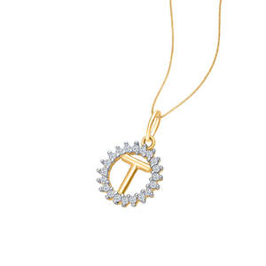 Colgante con Letra T en Oro Amarillo, Unisex, con Diamantes - Product Image 4
