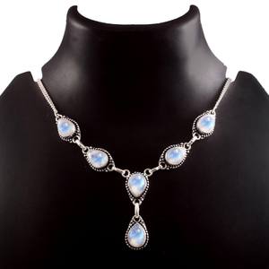 สร้อยคอพลอยมูนสโตนทำด้วยมือ-เครื่องประดับผู้หญิงเงินสเตอร์ลิง925-ของขวัญวันเกิดที่สมบูรณ์แบบ - Product Image 2