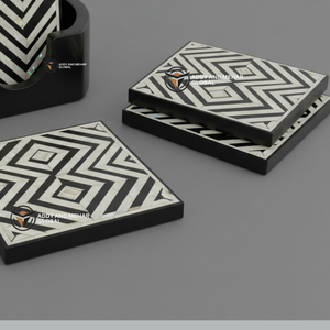 Proveedor Indio Ofrece Juego de Posavasos Ecológicos Hechos a Mano con Madreperla Negra y Blanca (MOP) de 3 mm, Soporte para Bebidas Geométrico de Lujo - Product Image 6