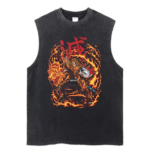 Anime Acid Washed Demon Slayer Windproof Cotton Spandex <b>Tank</b> <b>Top</b> Men Women | Breathable Lightweight Anti-Bacterial Oversized - Product Image 2